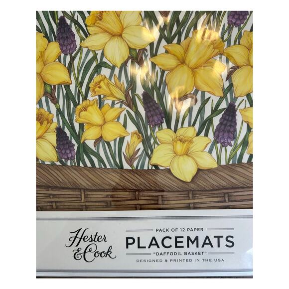 NEW Hester & Cook Floral Daffodil Basket Spring Easter Paper Placemats 12 Pack - Picture 7 of 11